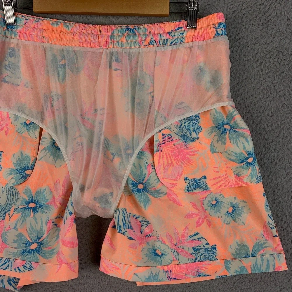 Chubbies The Lion With Stripes Swim Trunk Mens XL Peach Floral 5.5